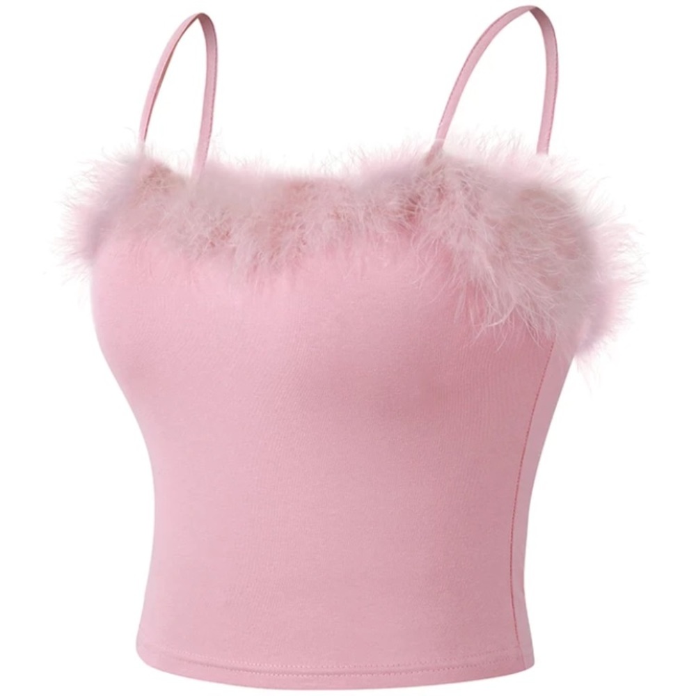 Pink fluffy crop tank cami ballet aesthetic - Picture 2 of 6